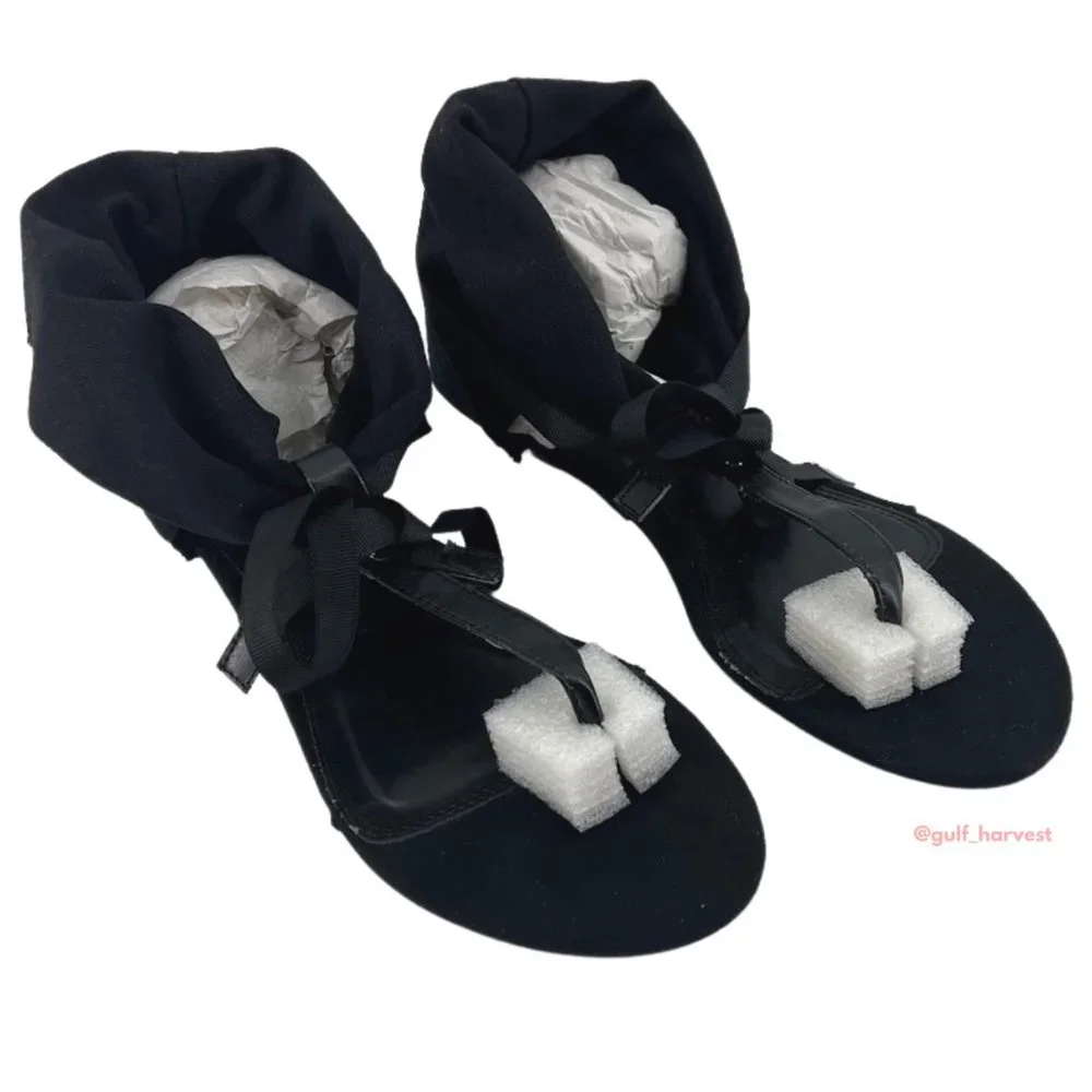 Chinese Laundry Women's Black Twill Sudoku Low Wedge Thong Sandal, Choose Size - Picture 7 of 14